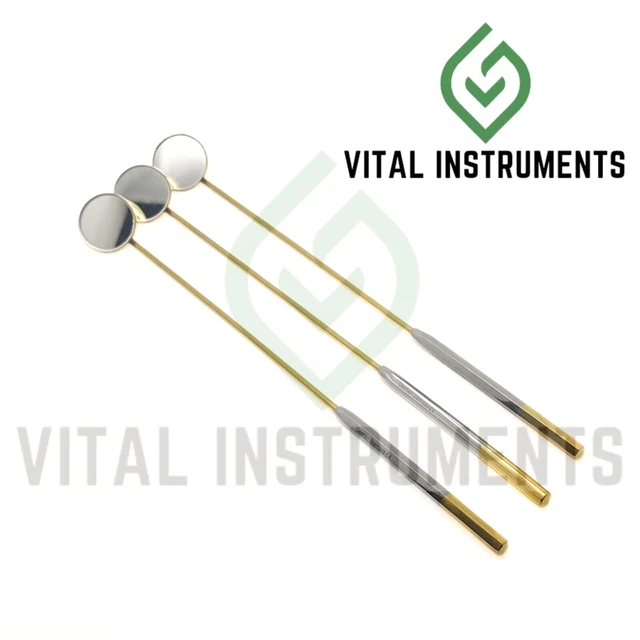 3 Laryngeal Mirror #7 Handle Boilable Custom-Made Gold German Dental Instrument