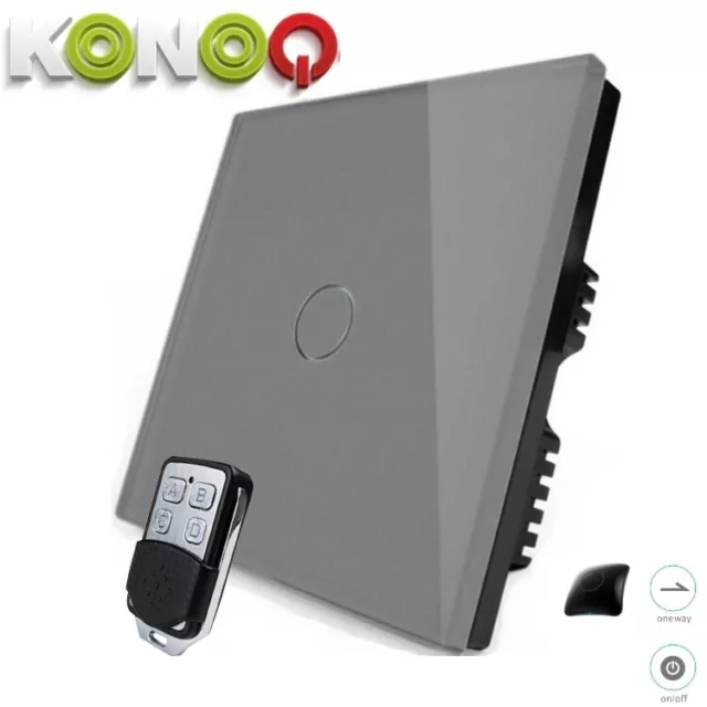 KONOQ Glass Touch LED Light Switch:GREY WIFI via BROADLINK ON/OFF 1GANG/1WAY