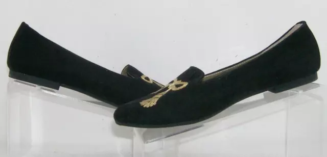 Adrienne Vittadini Doloris black vegan round toe smoking loafer ballet flats 9 2