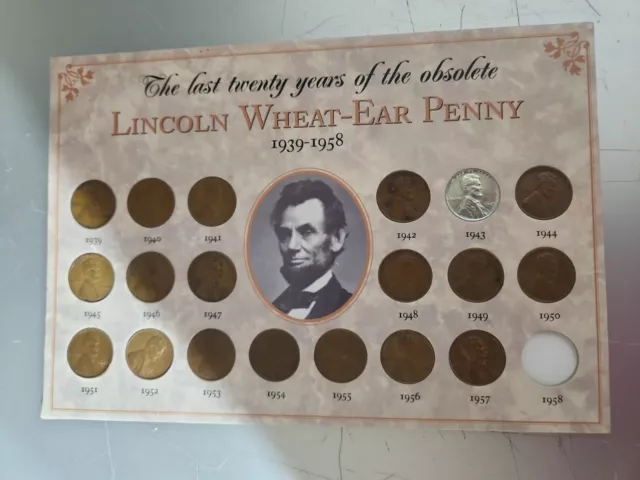 Lincoln Wheat-Ear Penny 1939 to 1958 Set Last Twenty Years of the Obsolete