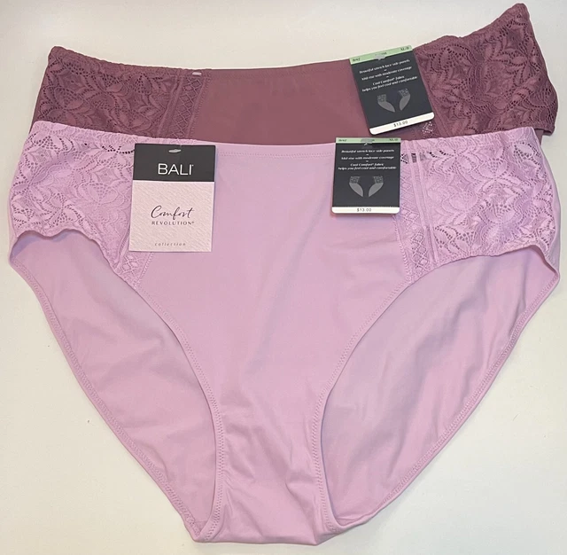NWT 2 Bali Brief Panties DFB598 Comfort Revolution w/Lace Purple/Mauve Size 8/XL