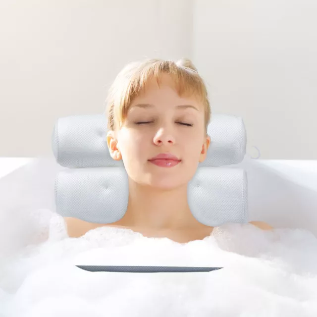 Komfortables atmungsaktives 3D-Badekissen für Nacken- und Rückenstütze mit 6 Saugnäpfen 2