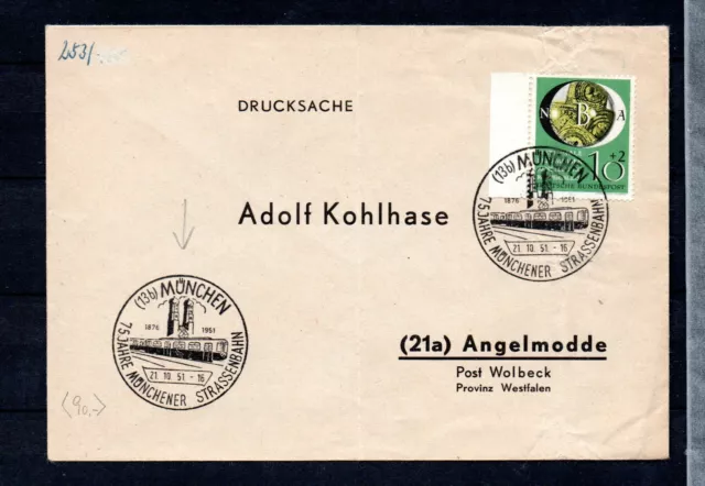 Bund 1951 Marke 141 EF auf Umschlag Munchen (Munchener Strassenbahn) > Wolbeck