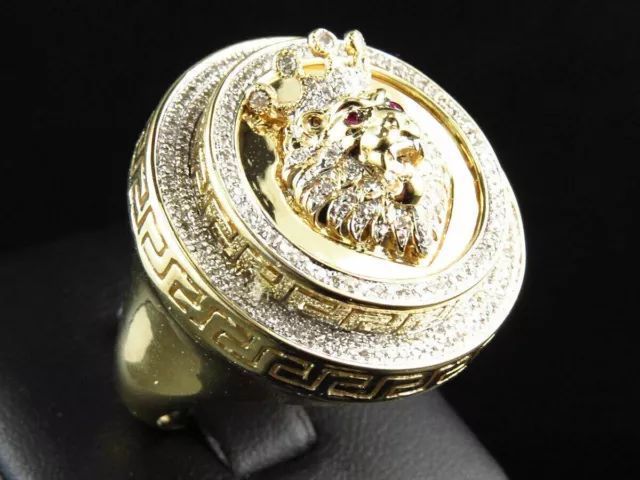 10K White or Yellow Gold Plated Lion Head Moissanite Ring for Men Pinky Rings