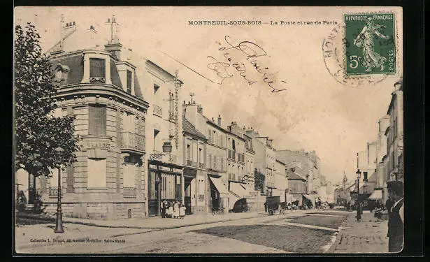 CPA Montreuil-sous-Bois, La Poste et rue de Paris 1908