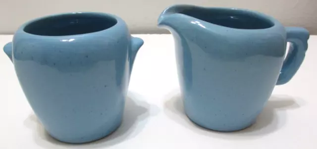 Vintage Frankoma Pottery Creamer 5DA Sugar 5DB Set Blue Glaze Sapulpa Clay