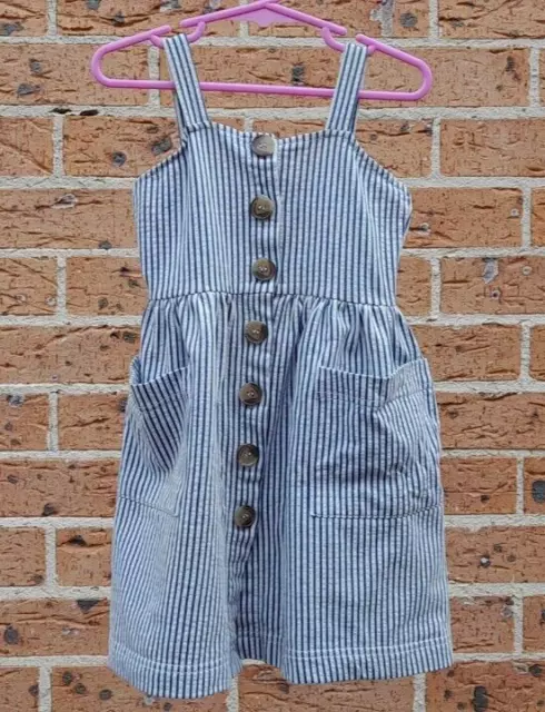 Toddler Girls Size 2 SEED DESIGNER dark blue & white striped shirt dress. EC