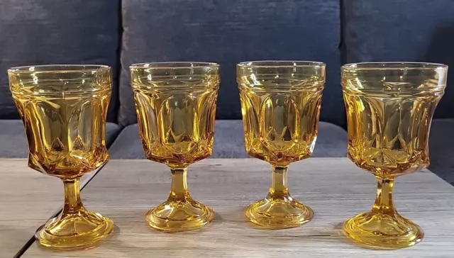 4-Vintage Anchor Hocking Fairfield Amber Water Wine Goblets Glasses 6.25 in 🧡