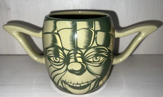 Disney Star Wars Master Yoda 3D Face Green Mug Double Handle 20 oz EUC