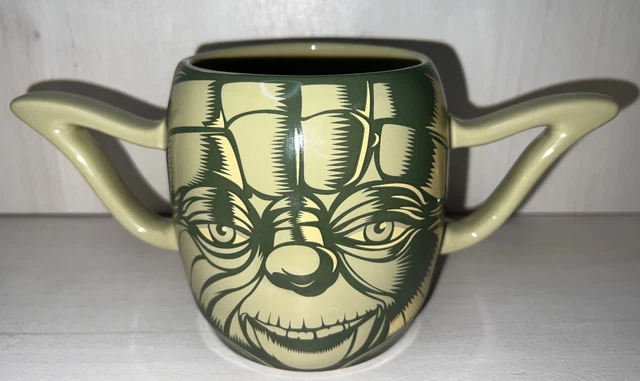 Disney Star Wars Master Yoda 3D Face Green Mug Double Handle 20 oz EUC