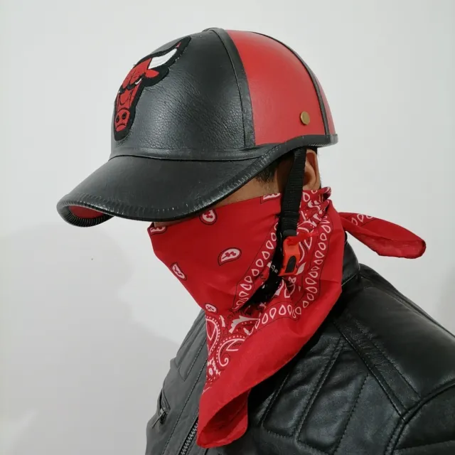 Custom Helmet motorcycle Cap hat Lid Baseball fiberglass black  Chicago Leather