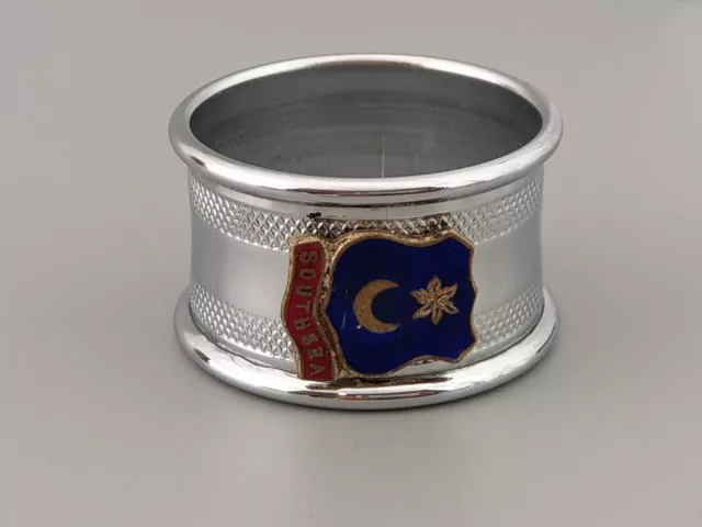 Round Vintage Souvenir Napkin Ring with Enamel Crest Southsea