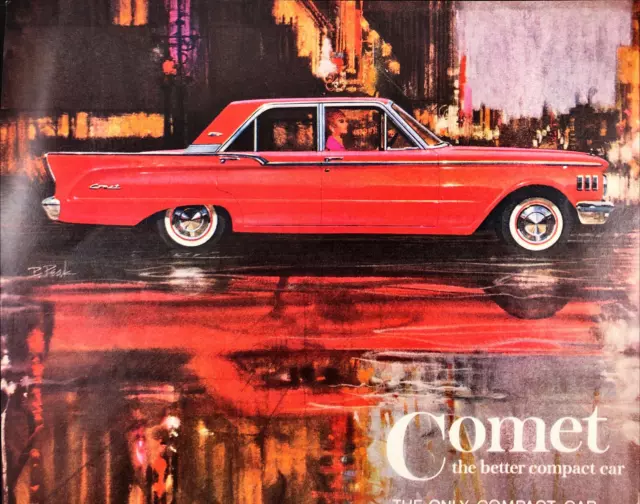 1960 Mercury Comet Family-sized Compact Car Vintage Print Ad Red 4 Door Wagon