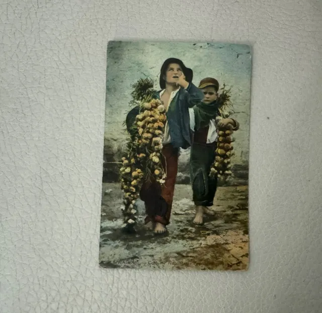 Cartolina D’epoca Napoli Costumi Napolitani Venditori Di Aglio 1924 F/P/Vg/B/N