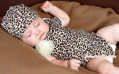 Infant Toddler Newborn Baby Leopard Print Hoodie Jumpsuit Romper Hat 2PC NB-12M