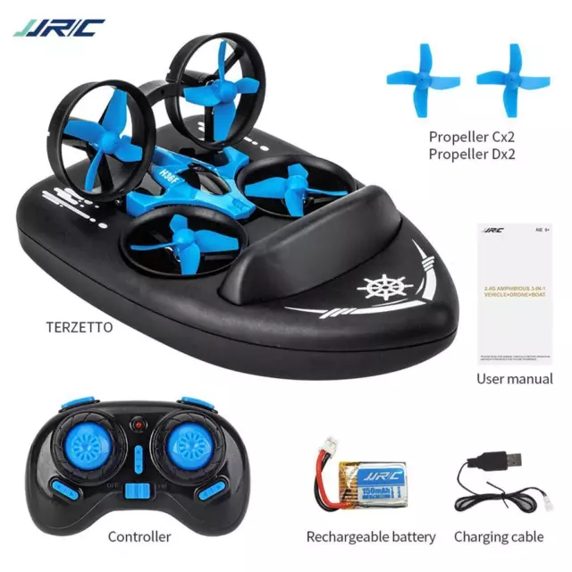 JJRC H36F 3 en 1 Mini Drone RC Bateau Voiture Mode Eau/Sol/Air Jouet Cadeau