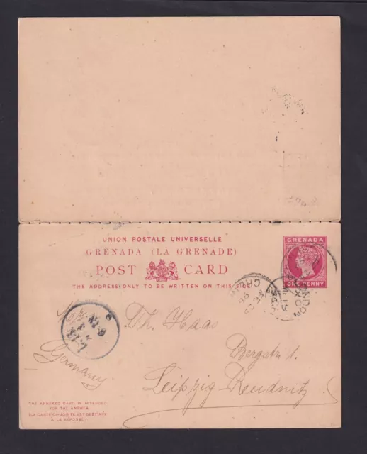 1896 - 1 p. doppio intero da Grenada a Lipsia (22122410)