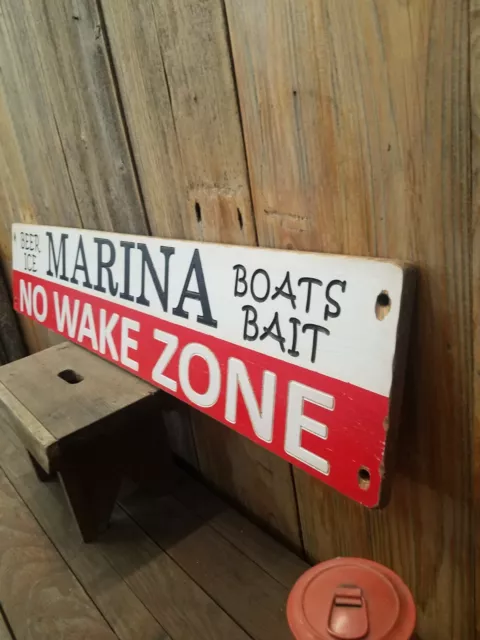 MARINA Beer Ice Boats Bait No Wake Zone/Carved/Rustic/Wood/Sign/Fishing/Lake/ 3