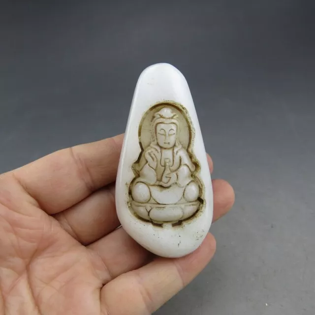 Chinese,jade,noble collection,hand carving,White jade,guanyin,pendant B(627)