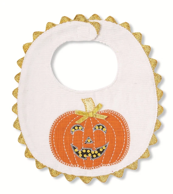 Mud Pie Fall Halloween Pumpkin Appliqued Baby Toddler Bib
