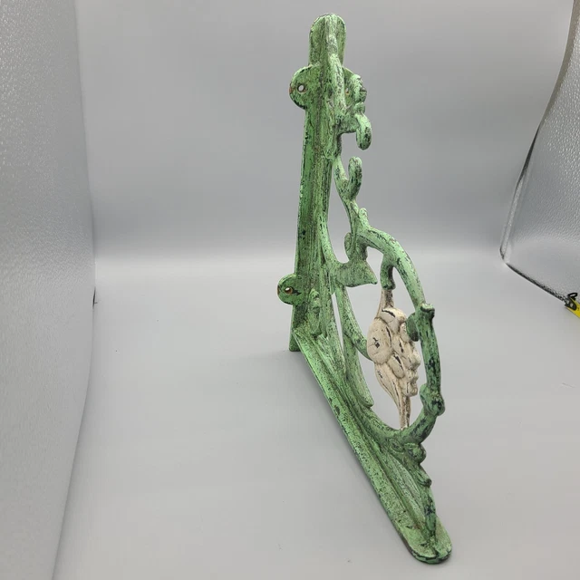 Cast Iron 1 Shelf Bracket Rustic vintage Style 11" x 11" green white flower 4