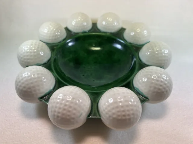 Vintage 1987 Ceramic Golf Ball Ashtray Candy Trinket Dish Hand Made Holland Mold