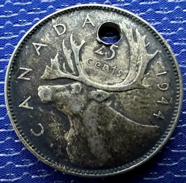 1944 Canada 25 Cents Coin  .800 Silver  HOLED  Elizabeth    #G177