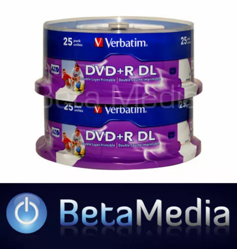 50 x VERBATIM Blank DVD+R DL 8X Dual Layer 8.5GB Full Hub Printable Blank DVD