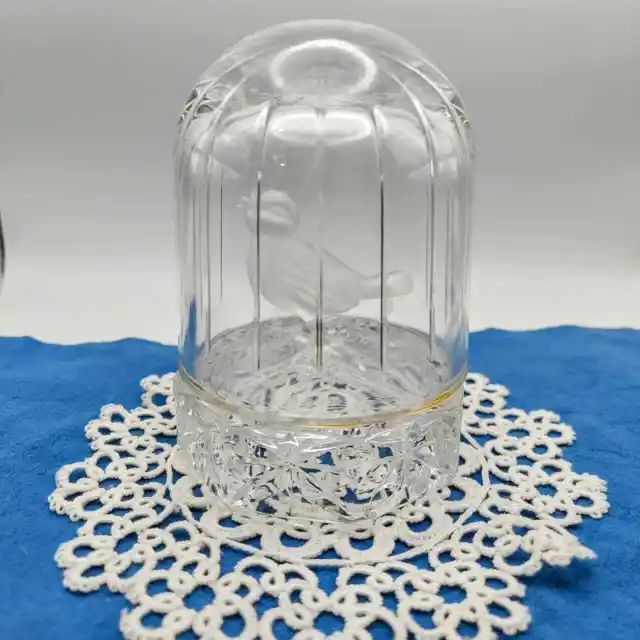 Vintage Lead Crystal Hofbauer Frosted Bird Cage in Glass Dome Heavy Paperweight