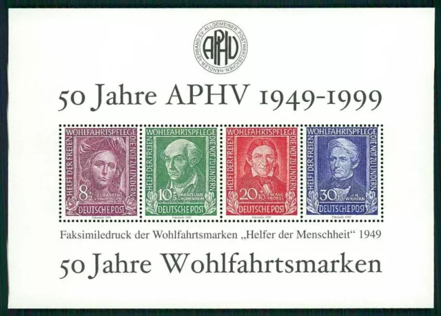 BRD GEDENK-BLOCK 1999 50 JAHRE APHV Faksimile Wohlfahrt 117/120 ht91