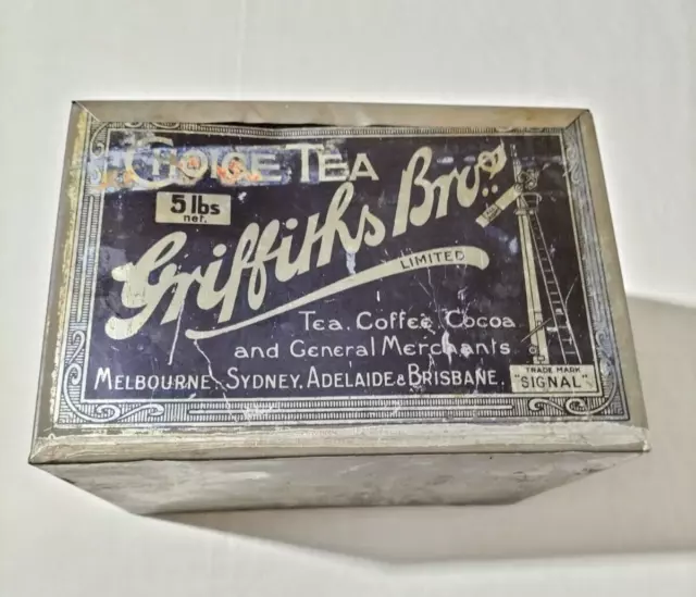 Antique Vintage Griffiths Tea Tin Shop Display Large 5lbs size - Advertising 3