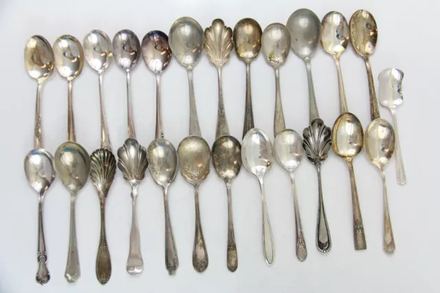 25x SUGAR SHELL SPOON FLATWARE SILVERPLATE LOT VINTAGE CRAFT REUSE REPURPOSE