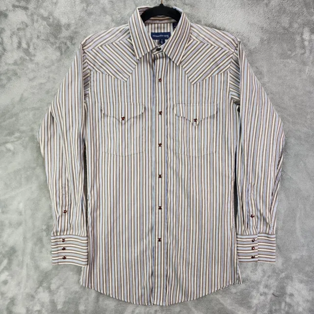 Panhandle Slim Shirt Mens 14.5x33 Brown Balanced Stripe Yoke Pearl Snap Western