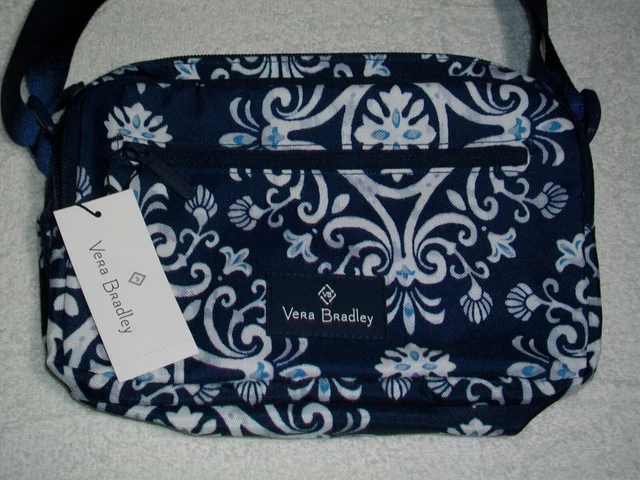 New Vera Bradley Lighten Up RFID Little Hipster Crossbody Steel Blue Medallion