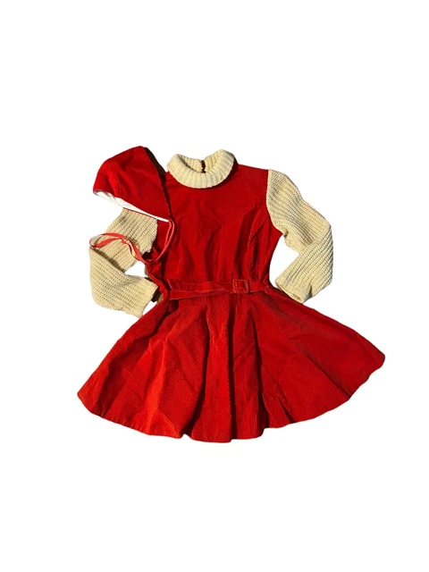 Vintage All Time Togs Girl’s Christmas Outfit Jumper With Bonnet Corduroy