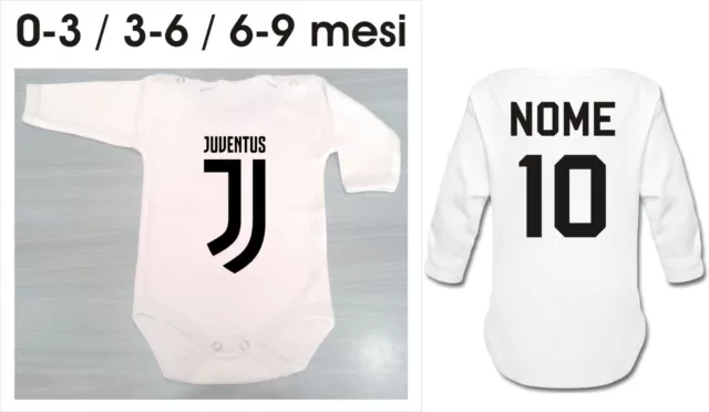 body m/l neonato BABY T-Shirt JUVE JUVENTUS JUVENTINO NOME NUMERO 0-3-6-9 mesi