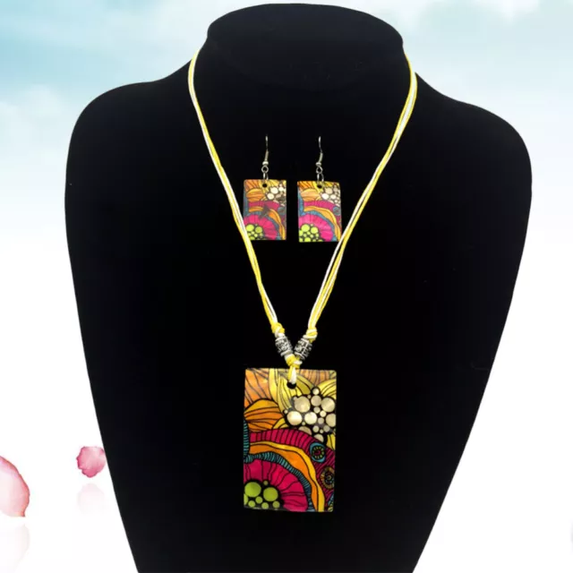 Geometric Jewelry Set Statement Necklace Earrings Set Printed Pendant Necklace