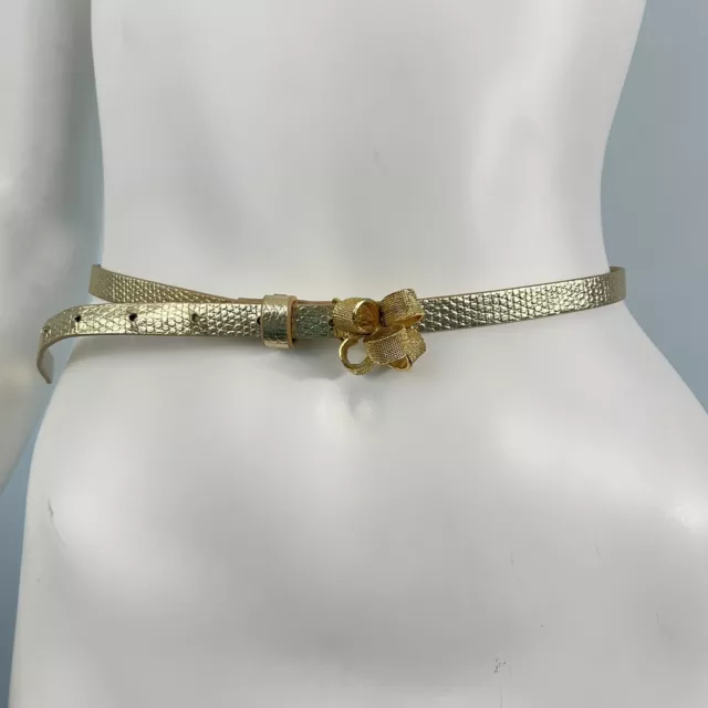 Lilly Pulitzer Gold Metallic Skinny Belt Metal Bow Buckle Preppy Glam XS/S