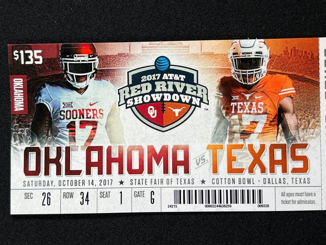2017 Oklahoma Sooners Texas Longhorns Ticket Stub Cotton Bowl Dallas OU 29 UT 24
