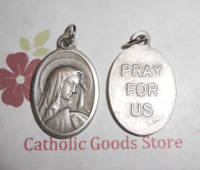 Our Lady of Sorrows / Pray for Us - Italian Silver tone Oxidized 1 inch Medal