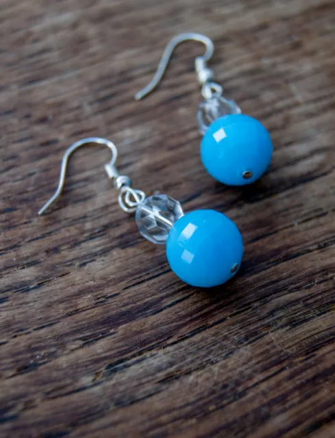 Vintage Handmade Candy Blue Disco Ball 1950's 1980's Dangly Cute Kawaii Earrings