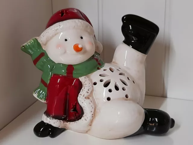 Seyko LED Schneemann,Winterfigur,Weihnachtsdeko,Keramikfigur 12 cm