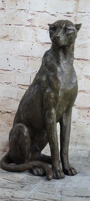 Design Panther Statuetta Pantera In Metallo Argentato Su Base Legno Di Mango - 51 Cm, Decorazione Elegante