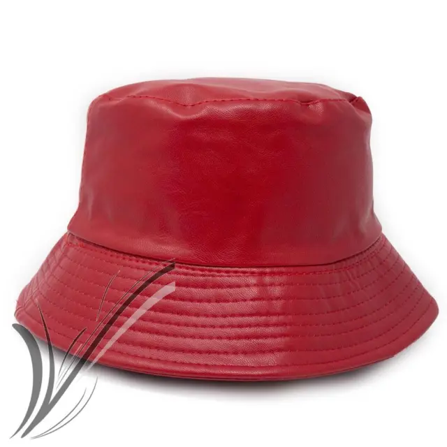 Cappello ecopelle rosso da pescatore da donna uomo bucket cappellino invernale