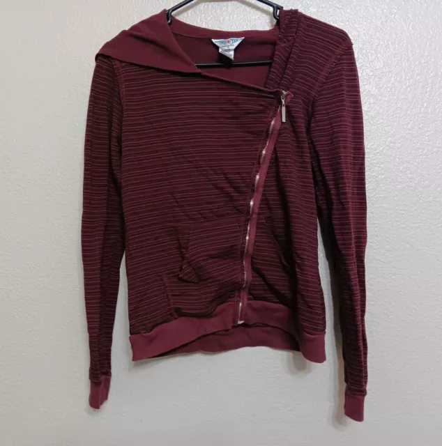 Hard Tail Forever S Maroon Stripe Diagonal Zip Athletic Top