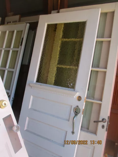 Exterior Wood Door Large  Pane Yellow Glass 3 Panels  32 X 79  We Ship