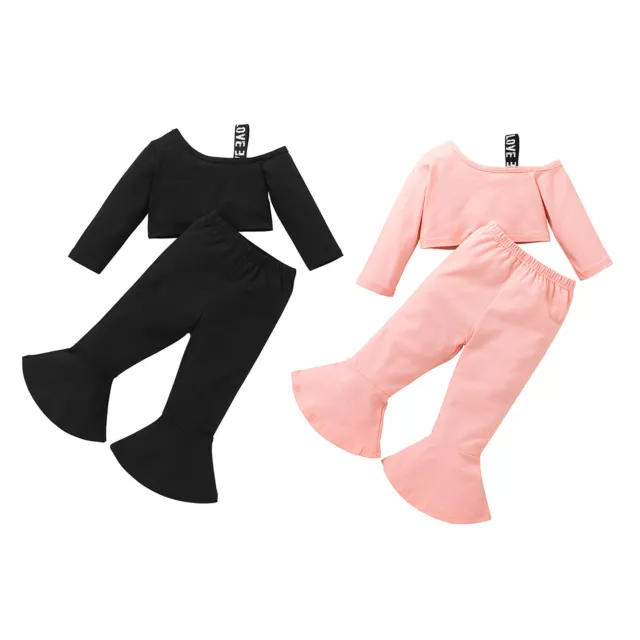 Kid Girls Tracksuit Off Shoulder Tops Pants Set Soft Comfy Sportswear Loungewear 3
