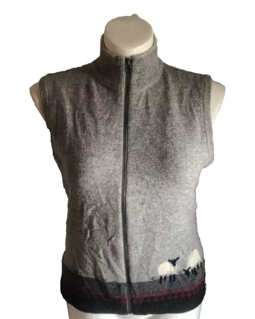 Woolrich Gray Lamswool Vest Full Zip Grazing Sheep Womens Lg Euc