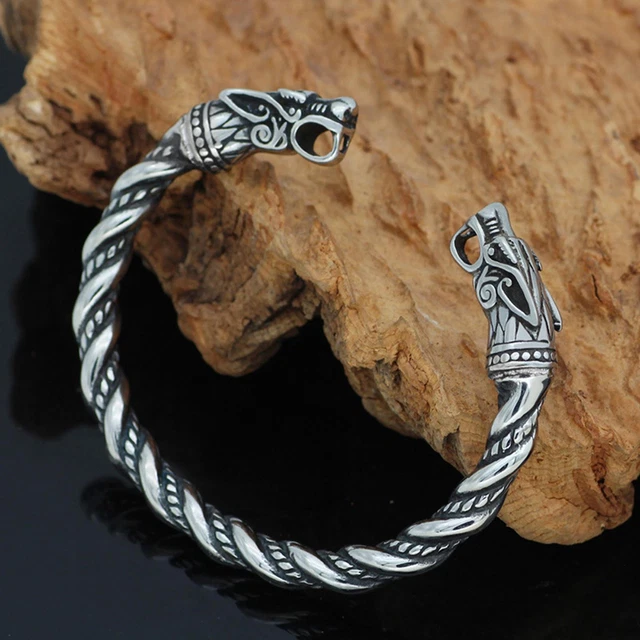 1* Vintage Mens Bracelet Norse V Iking Arm Ring Fenrir Wolf Head Cuff Bangle US