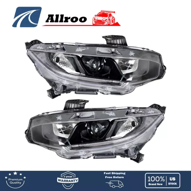 For 2016-2021 Honda Civic Headlight Assembly Halogen Headlamps Left+Right Side